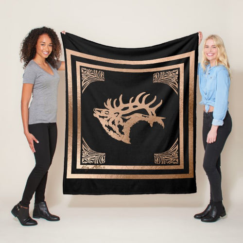 Bull Elk Silhouette - Fleece Blanket