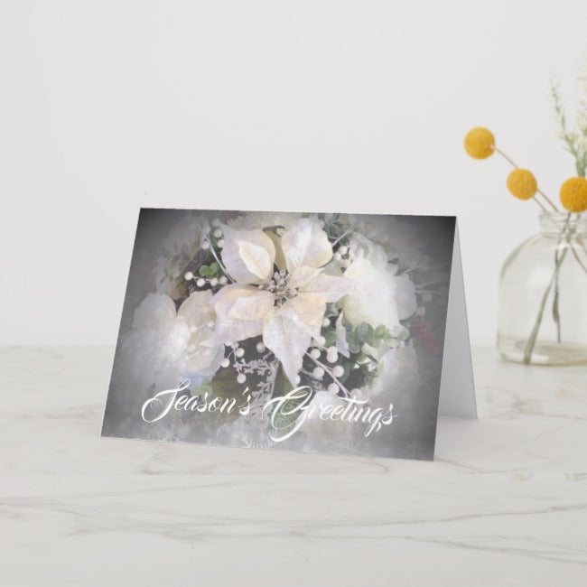 White & Silver Christmas Poinsettia  -Christmas Card