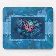 Load image into Gallery viewer, Butterfly &amp; Blue Flowers - Mouse Pad