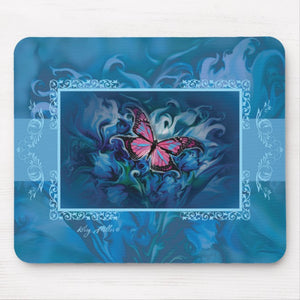 Butterfly & Blue Flowers - Mouse Pad