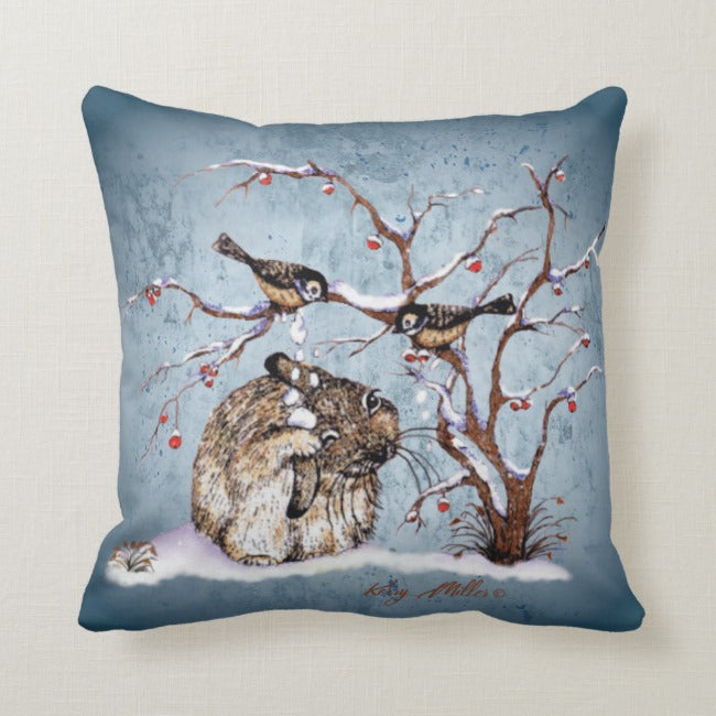 Bunny & Snow Birds - Throw Pillow