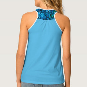 Pink Butterfly & Blue Flowers - Women's Tank Top