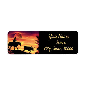 Cowboy & Longhorn Steer - Address Label