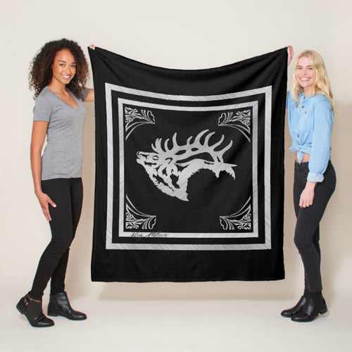 Bull Elk Silhouette - Fleece Blanket