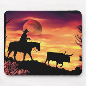 Cowboy & Longhorn Steer - Mouse Pad