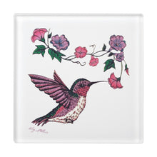 Load image into Gallery viewer, Hummingbird &amp; Flowers - Glass Coaster