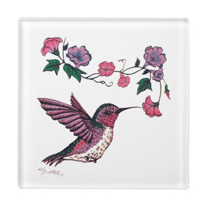 Hummingbird & Flowers - Glass Coaster