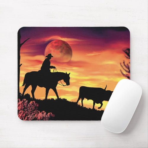 Cowboy & Longhorn Steer - Mouse Pad