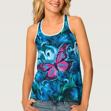 Load image into Gallery viewer, Pink Butterfly &amp; Blue Flowers - Women&#39;s Tank Top