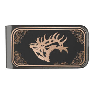 Bull Elk Silhouette - Gunmetal Finish Money Clip