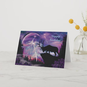 Bull Elk In Lightning Storm - Greeting Card