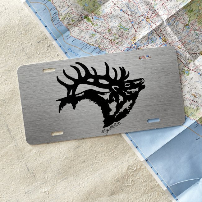 Bull Elk Silhouette - License Plate