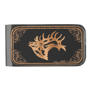 Bull Elk Silhouette - Gunmetal Finish Money Clip