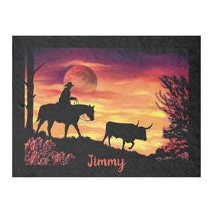 Cowboy & Longhorn Steer - Fleece Blanket