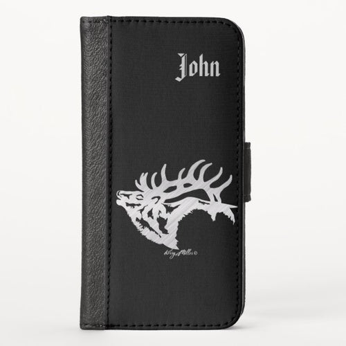 Bull Elk Silhouette - iPhone Wallet Case