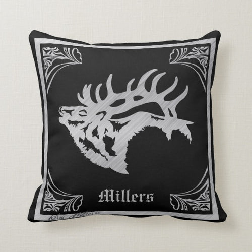 Bull Elk Silhouette - Throw Pillow