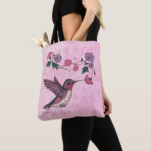 Hummingbird & Flowers - Tote Bag