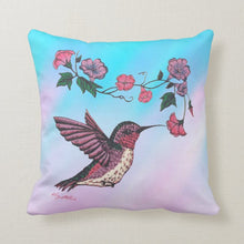 Load image into Gallery viewer, Hummingbird &amp; Flowers - Throw Pillow |