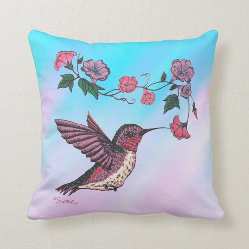 Hummingbird & Flowers - Throw Pillow |