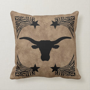 Longhorn Steer Silhouette - Throw Pillow