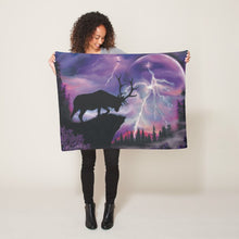 Load image into Gallery viewer, Bull Elk In Lightning Storm - Fleece Blanket