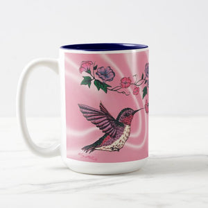 Hummingbird and Flowers - Two-Tone Coffee Mug