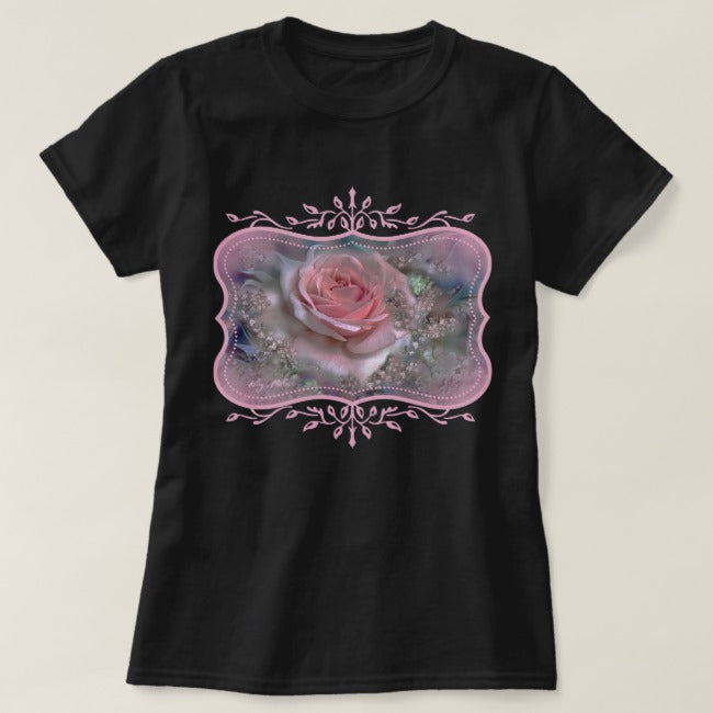 Pink Rose & Floral Border -Women's T-Shirt