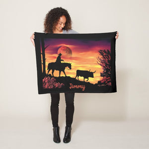 Cowboy & Longhorn Steer - Fleece Blanket