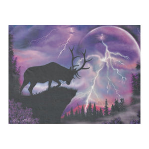 Bull Elk In Lightning Storm - Fleece Blanket