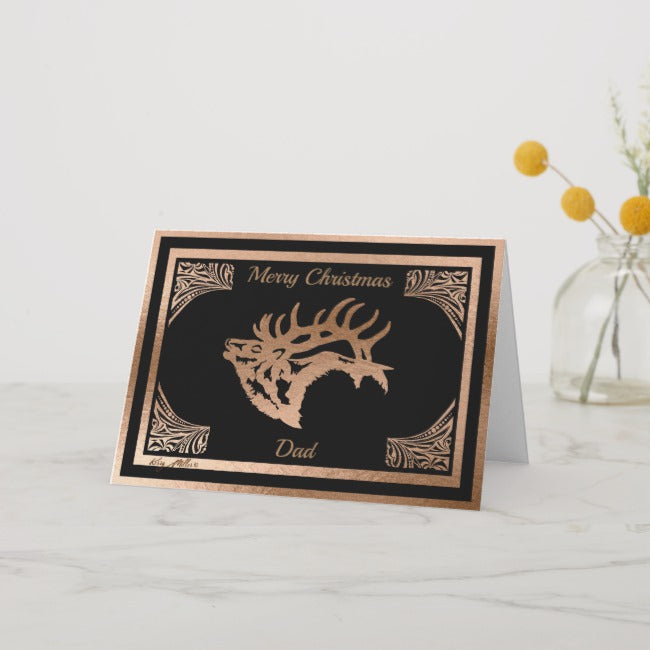 Bull Elk Silhouette - Christmas Card