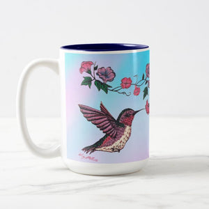 Hummingbird and Flowers - Two-Tone Coffee Mug