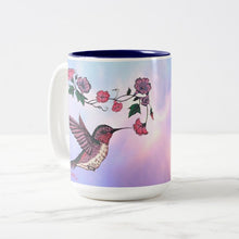 Load image into Gallery viewer, Hummingbird and Flowers - Two-Tone Coffee Mug