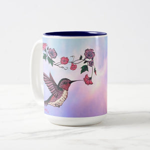 Hummingbird and Flowers - Two-Tone Coffee Mug