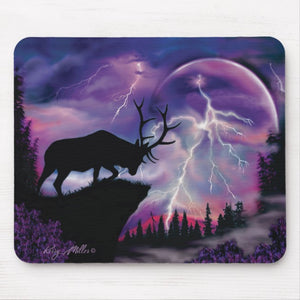 Bull Elk & Lightning Storm - Mouse Pad