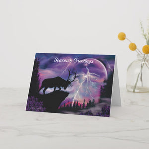 Bull Elk In Lightning Storm - Christmas Card