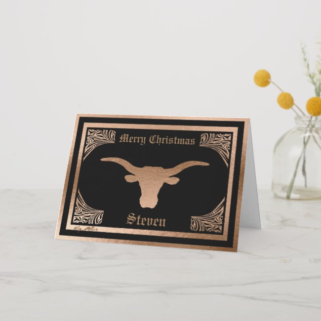 Longhorn Steer Silhouette - Christmas Card