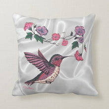 Load image into Gallery viewer, Hummingbird &amp; Flowers - Throw Pillow