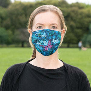 Blue Flowers & Pink Butterfly - Cloth Face Mask