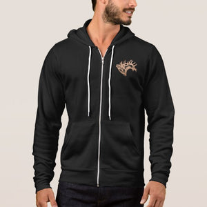 Bull Elk Silhouette  - Full Zip Hoodie Sweatshirt