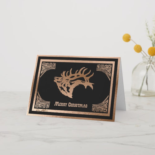 Bull Elk Silhouette - Christmas Card