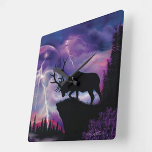 Bull Elk In Lightning Storm - Square Wall Clock