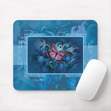 Load image into Gallery viewer, Butterfly &amp; Blue Flowers - Mouse Pad