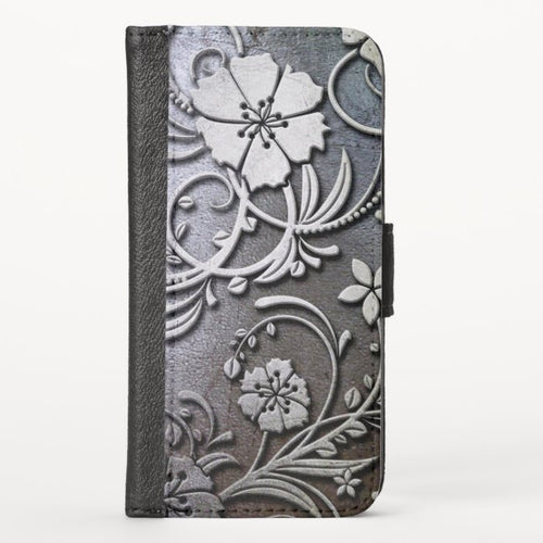 Silver Floral - iPhone Wallet Case