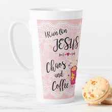 Load image into Gallery viewer, I Run On Jesus, Chaos and Coffee - Latte Mug