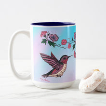 Load image into Gallery viewer, Hummingbird and Flowers - Two-Tone Coffee Mug