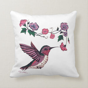 Hummingbird & Flowers - Throw Pillow