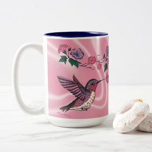 Hummingbird and Flowers - Two-Tone Coffee Mug