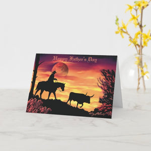 Cowboy Herding Longhorn Steer - Greeting Card | Zazzle.com