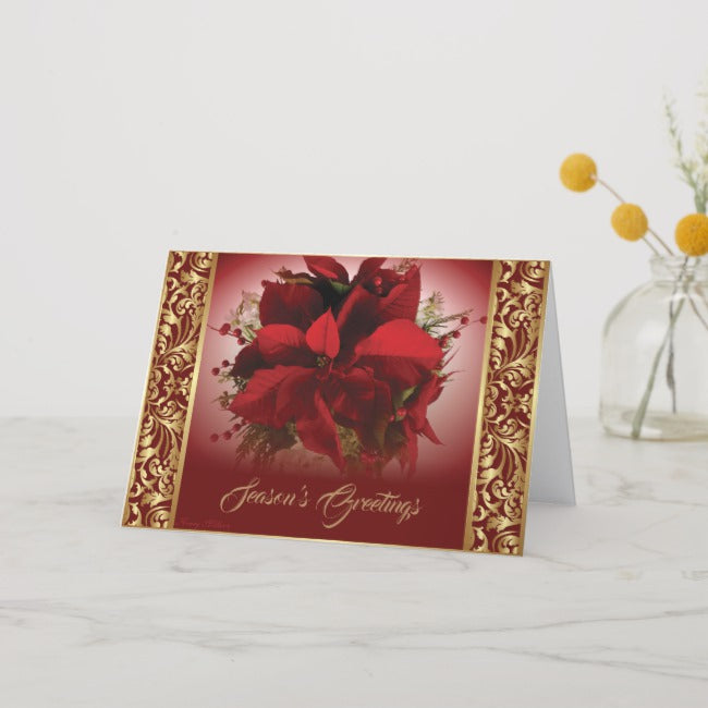 Red & Gold Christmas Poinsettia - Christmas Card