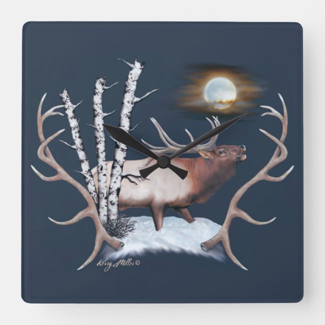 Bull Elk - Square Wall Clock